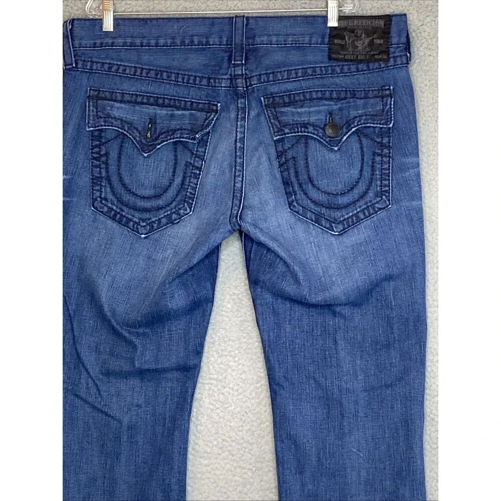 True Religion Mens Ricky Big T Relaxed Straight Blue Jeans 40x34 Whiskers (flaw)